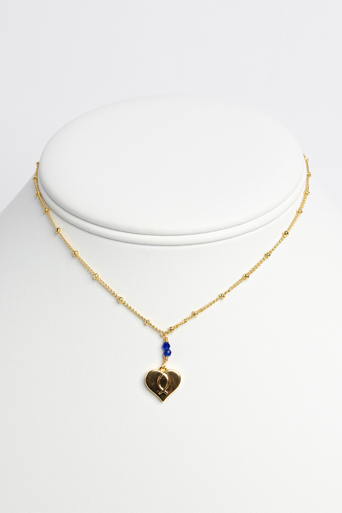 Fashion Gold Plated Necklace Blue Beads with Solid Heart Fish Pendant